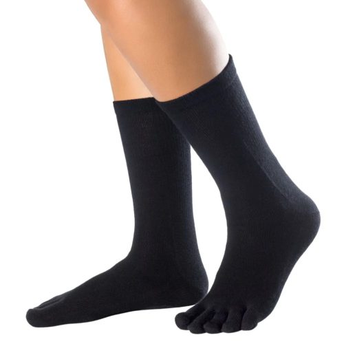 Knitido Cotton Merino Melange crew sock black left side on foot