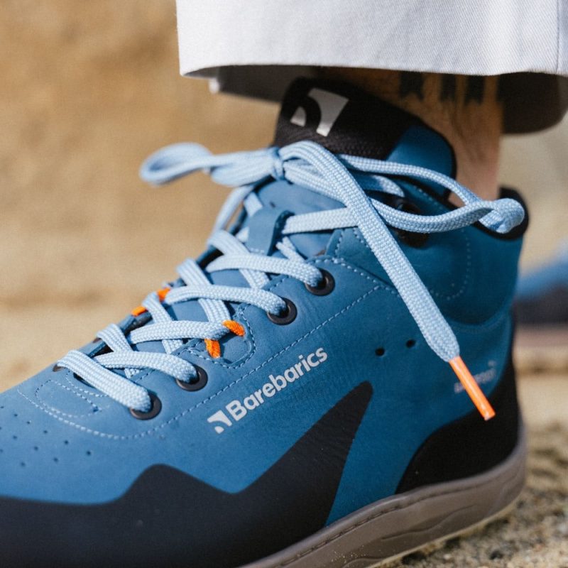 barebarics trekker petrol blue laces on foot