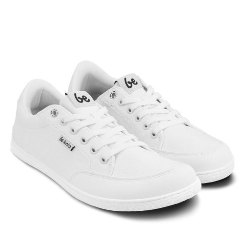 White Be Lenka Rebound sneakers with white laces, microfiber toe guards, heel accents, and rubber soles. Both shoes are shown facing diagonally right against a white background. #color_all-white