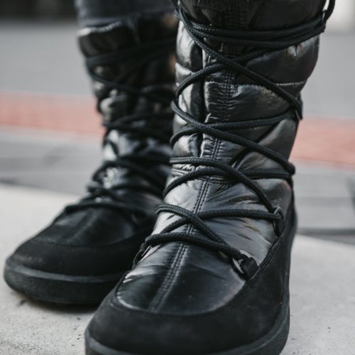 be lenka snowfox black laces detail styled on foot