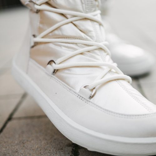 be lenka snowfox pearl white laces close up styled on foot