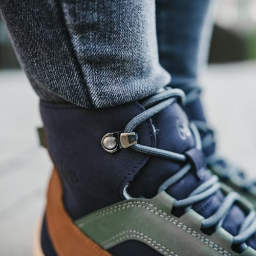 be lenka york navy brown beige laces detail styled on foot