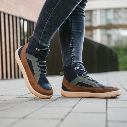 be lenka york navy brown beige right side styled on foot