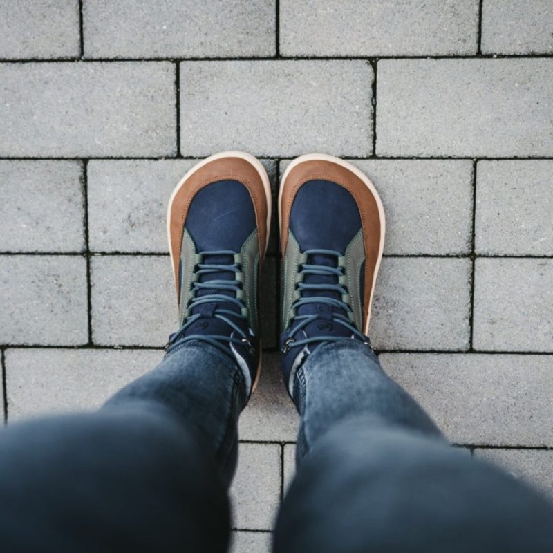 be lenka york navy brown beige top down styled on foot