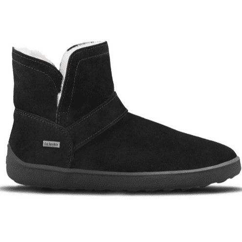 A photo of Belenka Polaris made from nubuck leather, sheepskin, and rubber soles. The boots are black in color they are a slip on with sheepskin inside. One boot is shown from the right side against a white background. #color_black