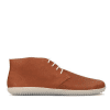 A photo of Groundies Milano an ankle high lace up made from a nubuck leather and a rubber sole. The ankle high lace ups are a cognac color with white GO1 soles and white laces. One shoe is shown from the right side against a white background. #color_cognac