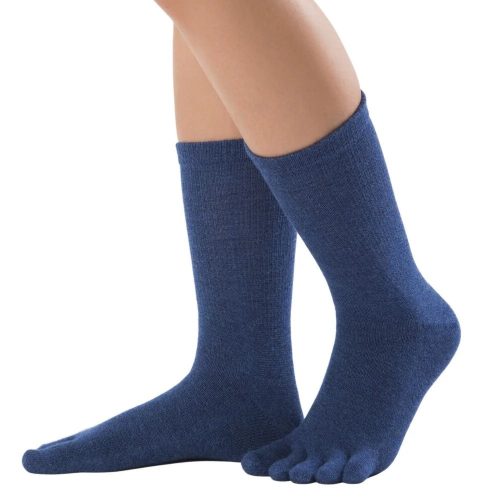 knitido cotton merino socks night blue left side on foot