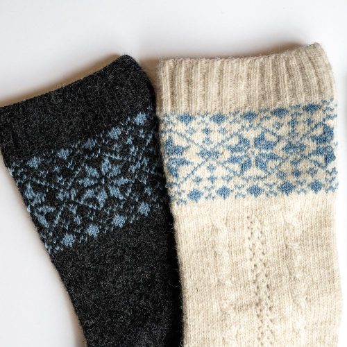 knitido merino cashmere snowflake socks beige blue anthracite light blue white background cuff 2