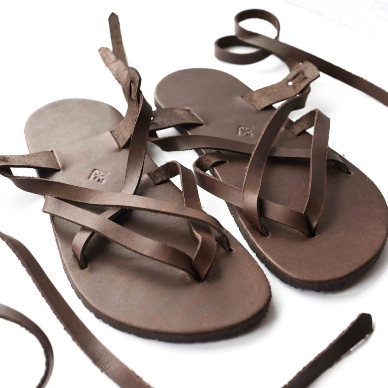 laboo leather sandals brown diagonal