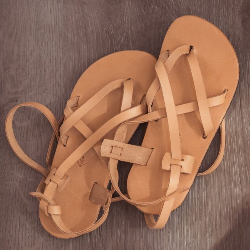 laboo leather sandals light brown top down styled