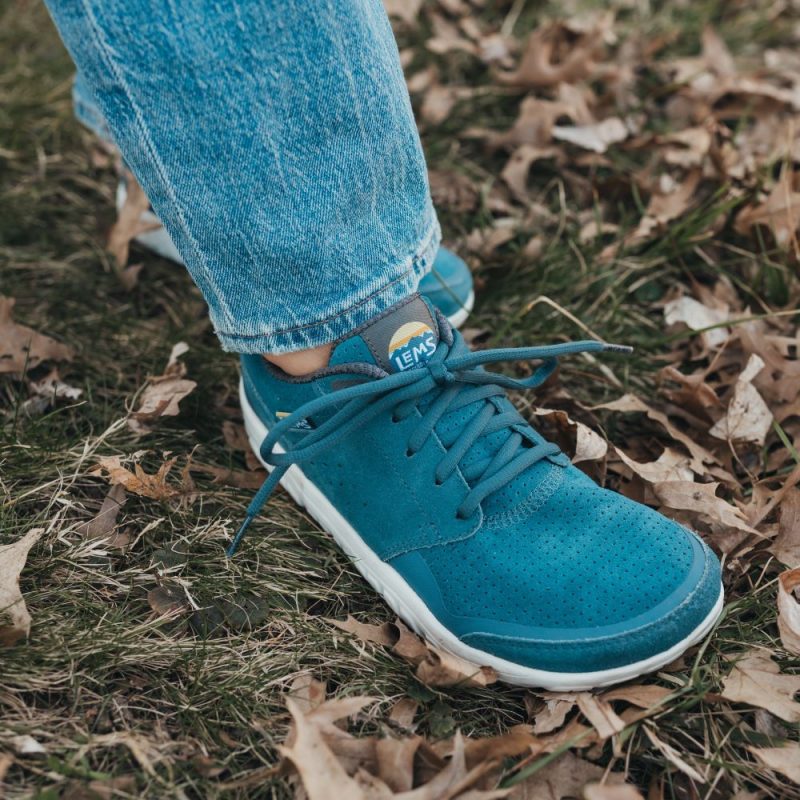 lems primal zen blue suede diagonal styled on foot