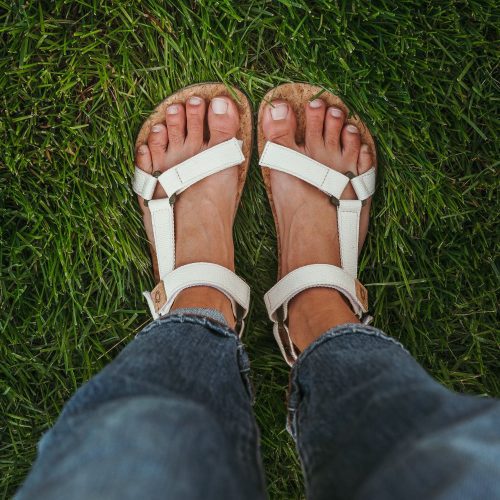 mukishoes solstice natural cream top down styled on foot