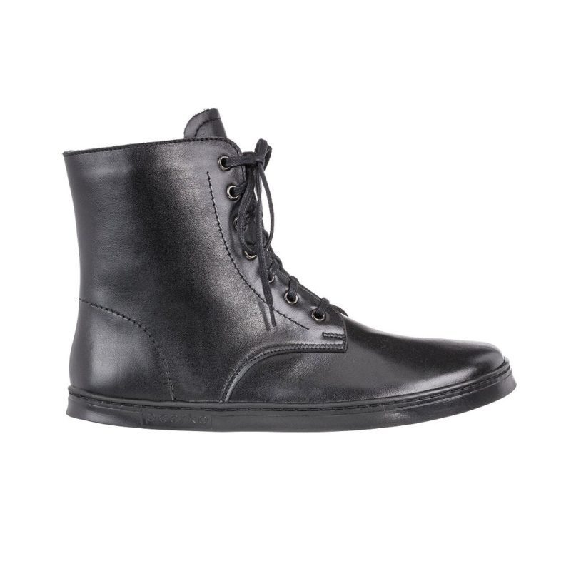 Black Peerko Breeze unlined leather combat boots. Right boot is shown facing right against a white background. #color_black