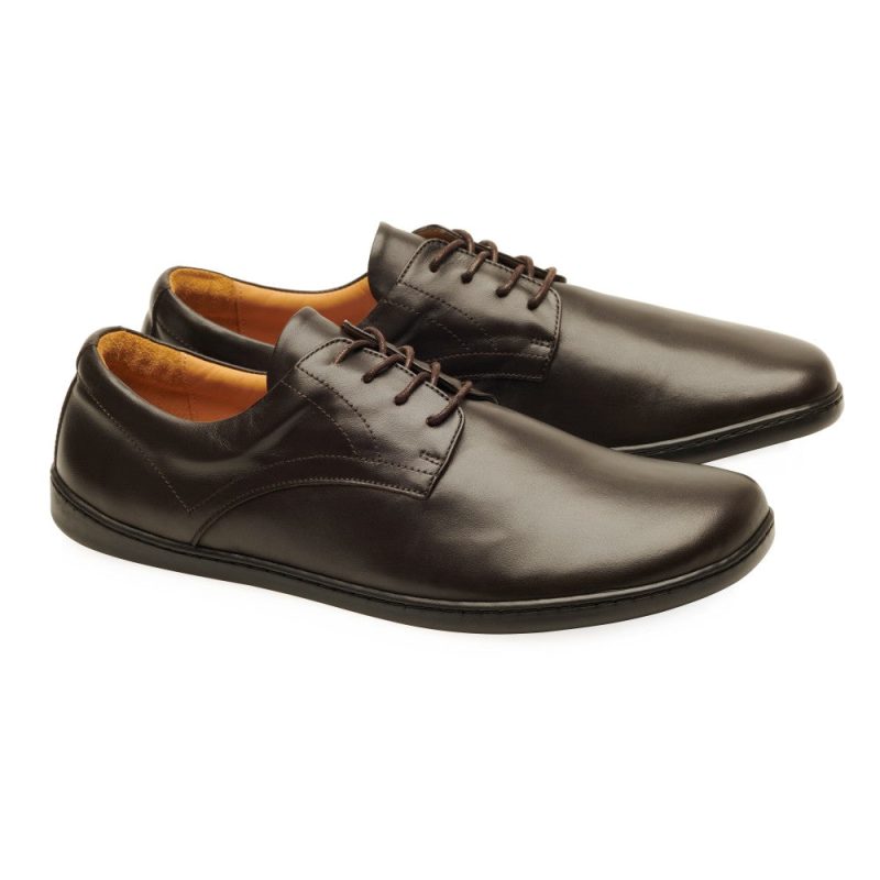 Dark Brown Zaqq Peaq leather dress shoes with dark brown laces and black rubber soles. Both shoes are shown facing right against a white background. #color_dark-brown